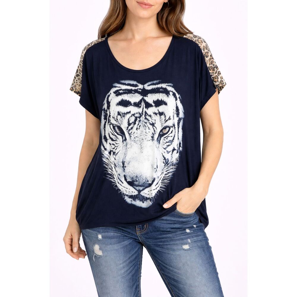 Free Kisses Animal Print Plus Size Tee Navy Blue 3X